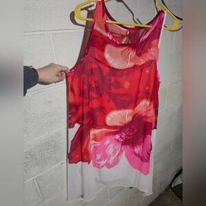 Bethany Flowy Floral Sleeveless Top - Red and Pink Size 12